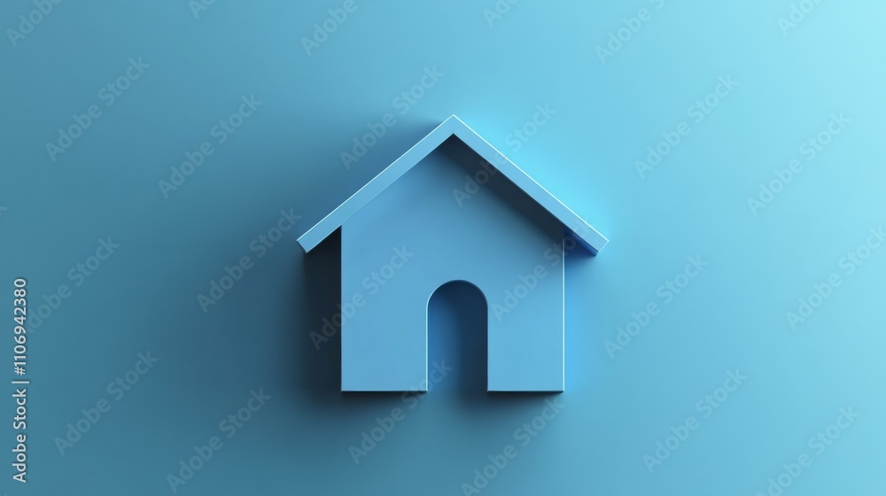 Blue House Icon: Minimalist 3D Rendering Blue House Icon: Minimalist 3D Rendering