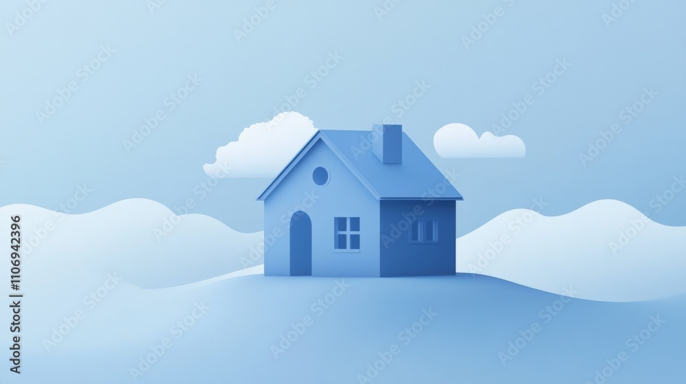 Minimalist Blue House Paper Art Illustration Minimalist Blue House Paper Art Illustration