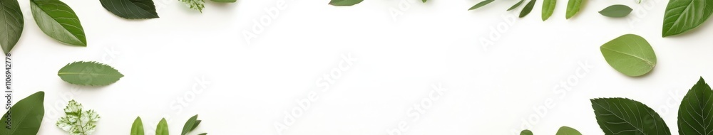 Green Leaves Frame on White Background for Designs Green Leaves Frame on White Background for Designs