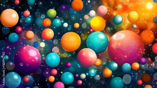 Abstract Cosmic Spheres: A Dreamlike Journey Through Vibrant Colors