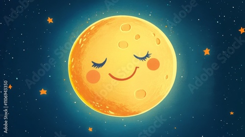 Smiling Moon in a Starry Night: A Dreamy Space Illustration