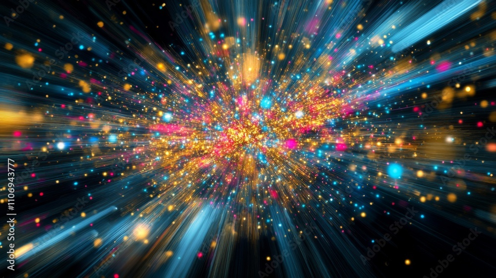 Naklejka premium Abstract Cosmic Dust: Glowing Particles and Light Streaks