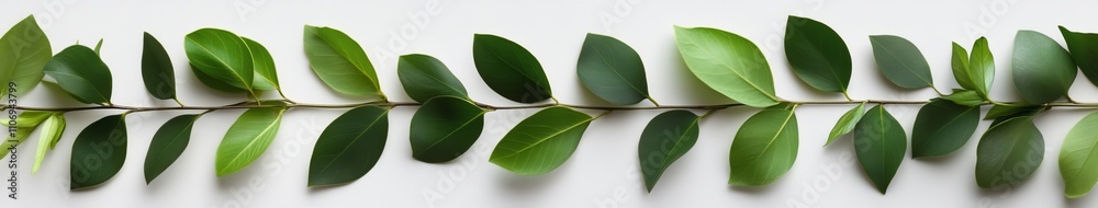 Fototapeta premium Green Leaf Branch on Light Wall Background