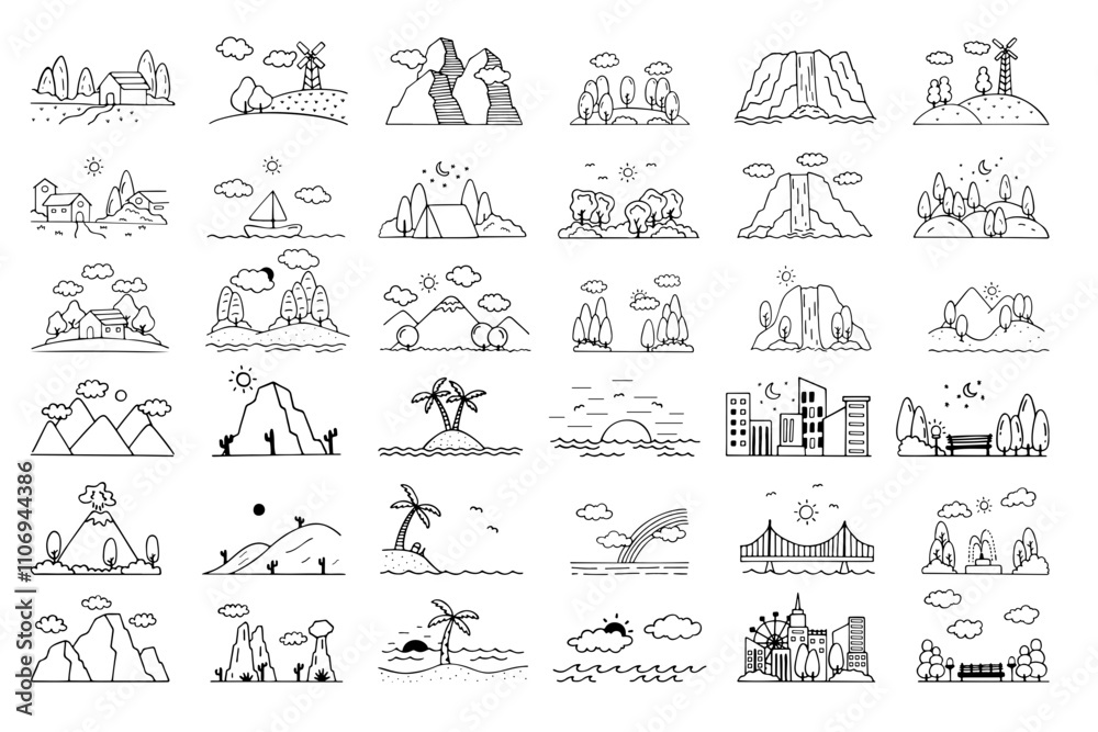Nature village landscape doodle Nature village landscape doodle