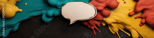 Colorful paint splashes with a blank speech bubble for creative expression.