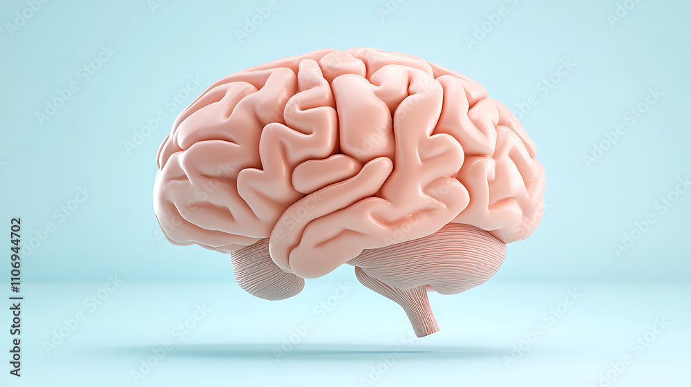 Minimal 3D brain model on a pastel blue background. Minimal 3D brain model on a pastel blue background.