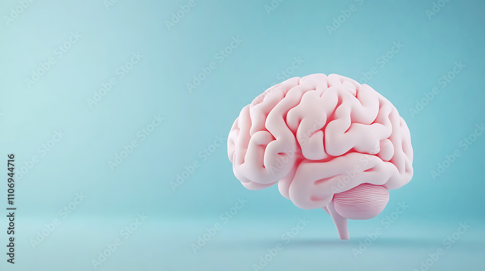 Minimal 3D brain model on a pastel blue background. Minimal 3D brain model on a pastel blue background.