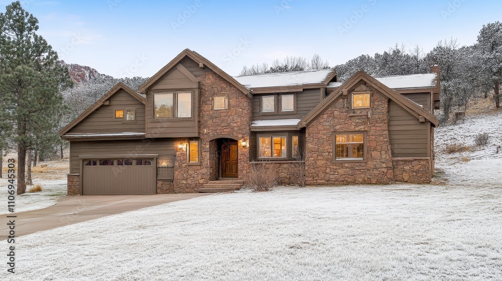 A Rustic Stone and Wood Mountain Home in the Snow A Rustic Stone and Wood Mountain Home in the Snow