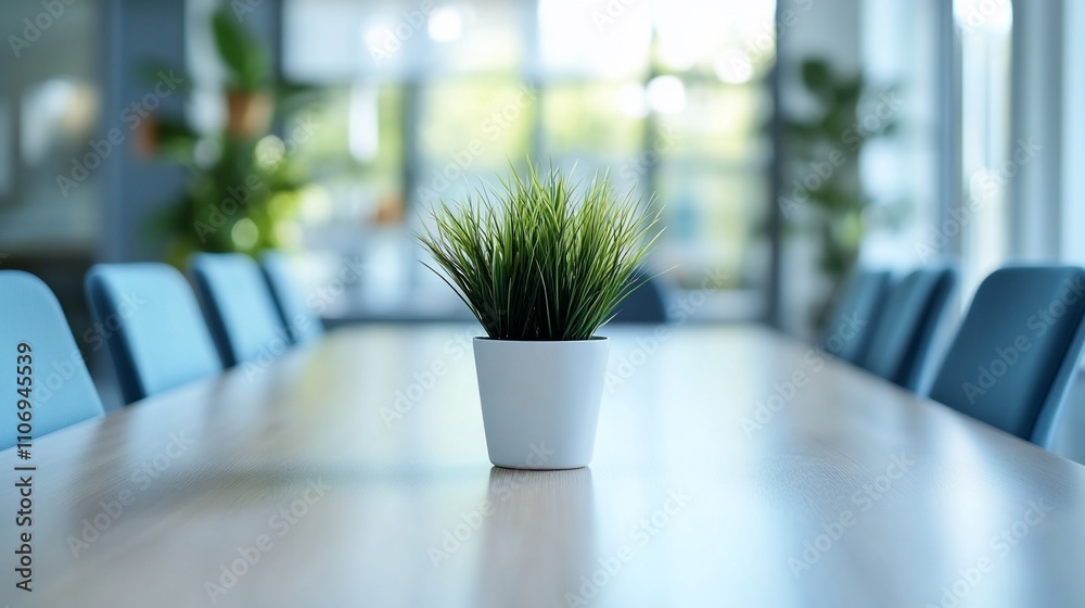 A modern conference room with a potted plant as a centerpiece. A modern conference room with a potted plant as a centerpiece.