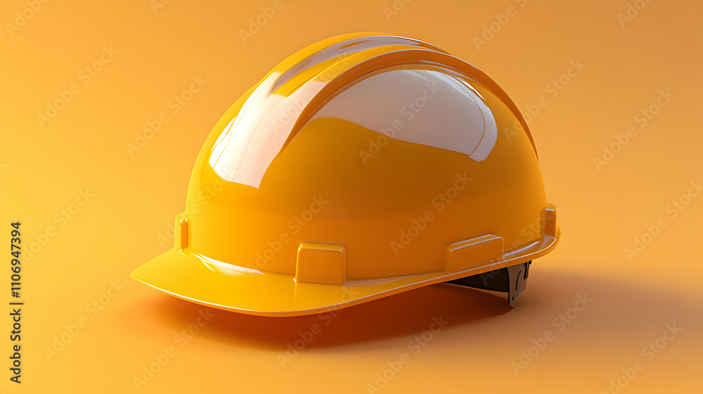 Shiny Yellow Hard Hat, Construction Safety Gear on Orange Background Shiny Yellow Hard Hat, Construction Safety Gear on Orange Background