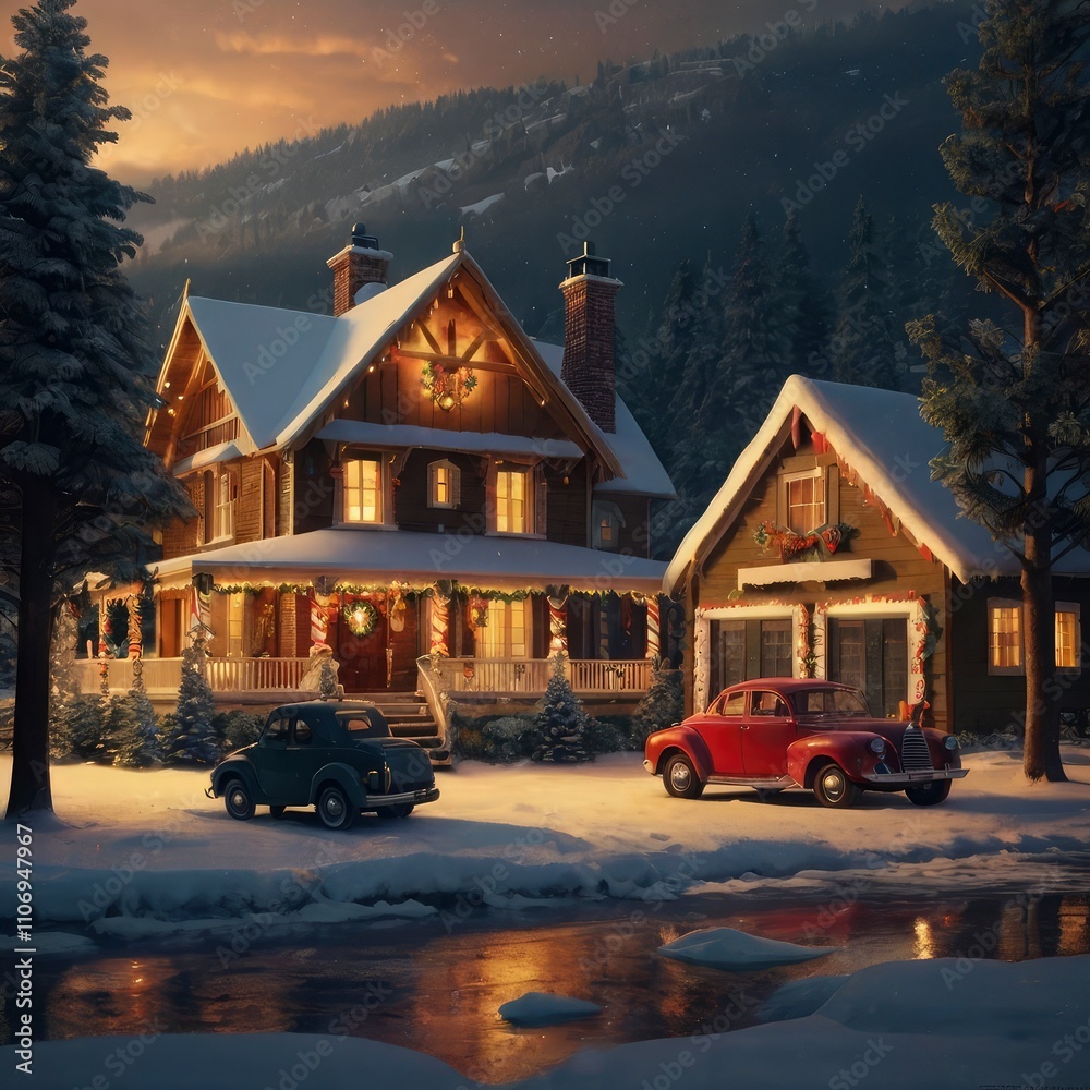 Obraz premium Christmas house in the night