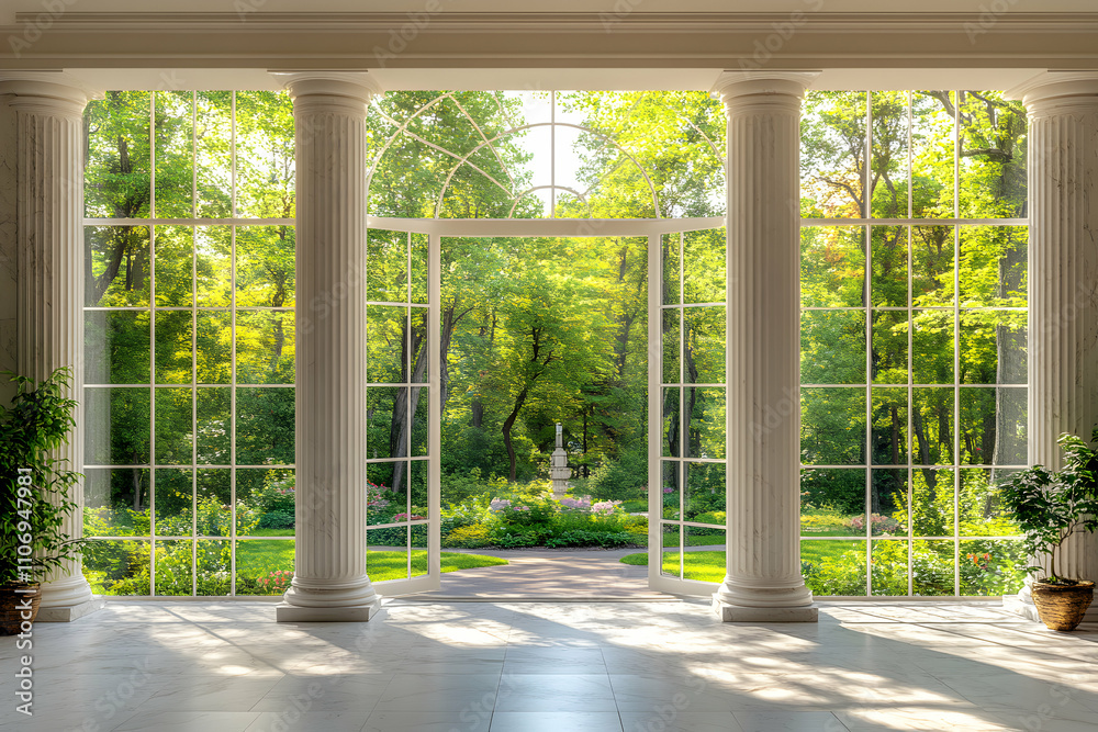 Sunlit Garden View from Classic Colonnaded Room Sunlit Garden View from Classic Colonnaded Room