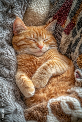 Orange Cat Sleeping on Blanket