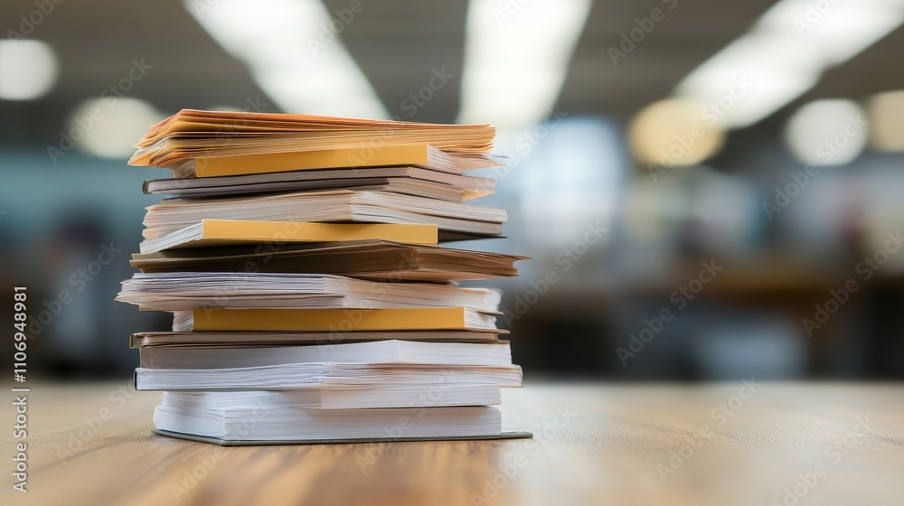 Stacked Paper Notebooks on Wooden Table Surface
