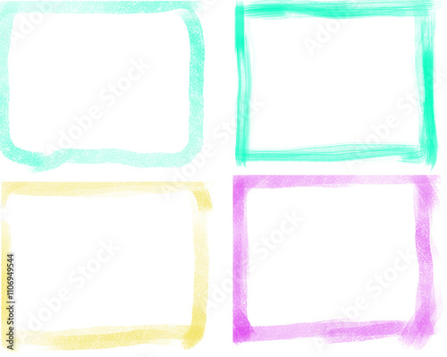 Border of four color paint strokes on a transparent background