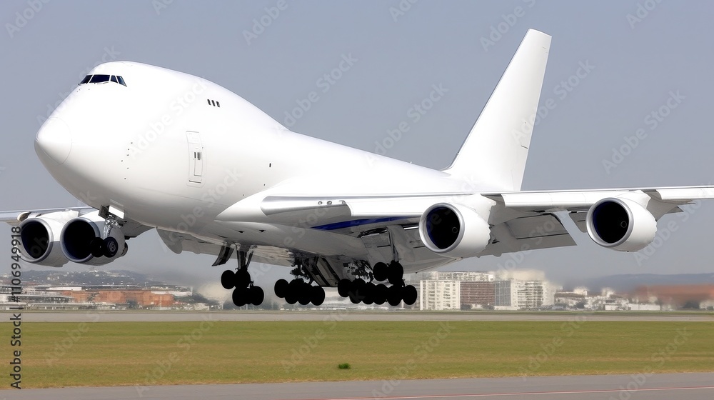 White Boeing 747-400F Cargo Plane Taking Off White Boeing 747-400F Cargo Plane Taking Off