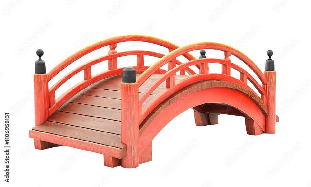custom made wallpaper toronto digitalA Japanese garden bridge, curved wood design, vibrant red, serene aesthetic, isolated on white background 