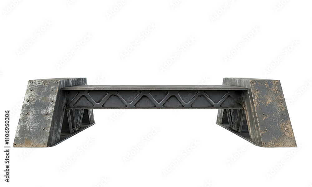 A steel beam bridge, industrial style, bold and geometric, dark gray tones, isolated on white background A steel beam bridge, industrial style, bold and geometric, dark gray tones, isolated on white background