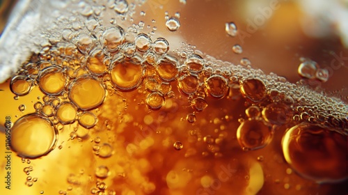 Close-Up of Amber Ale with Rising Bubbles in Golden Light photo