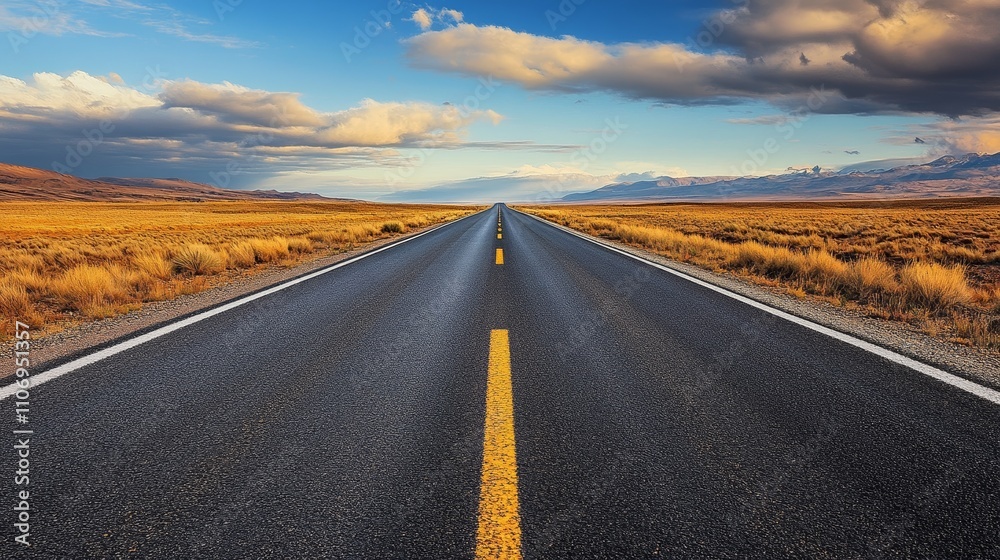 Naklejka premium 2025 Year Number on Empty Road Leading to Horizon at Sunset