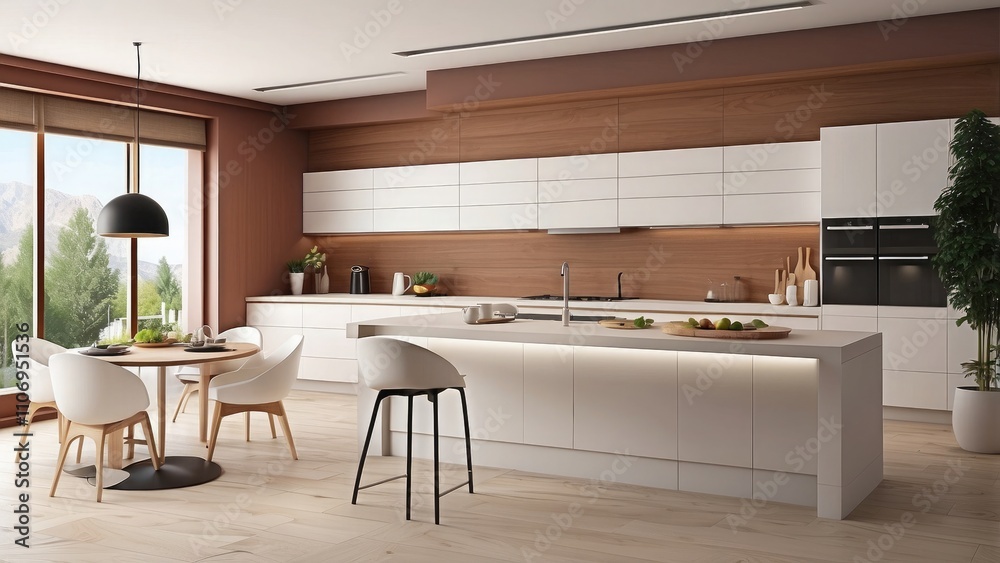 Fototapeta premium Interior 3D depiction of a modern contemporary kitchen