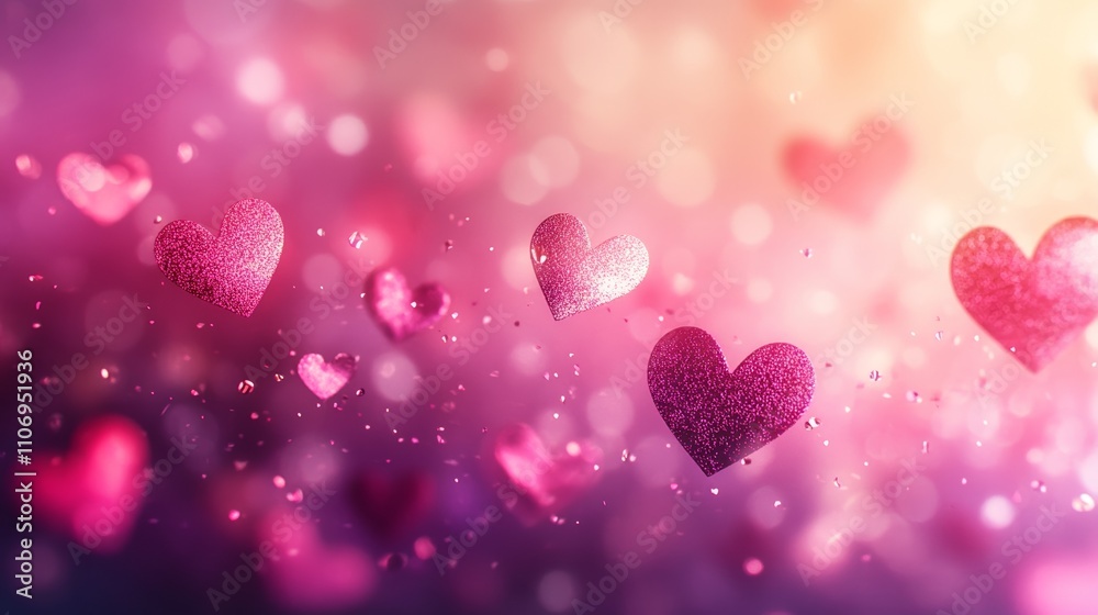 Abstract Light Pink Bokeh With Floating Heart Shapes on Soft Gradient Background
