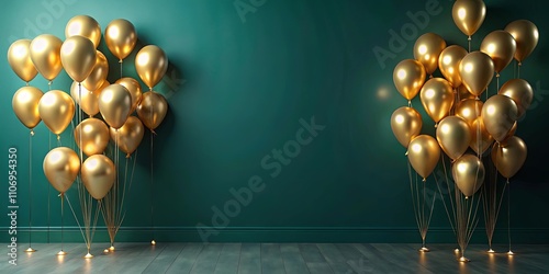 Elegant Golden Balloons Adorn a Dark Teal Room