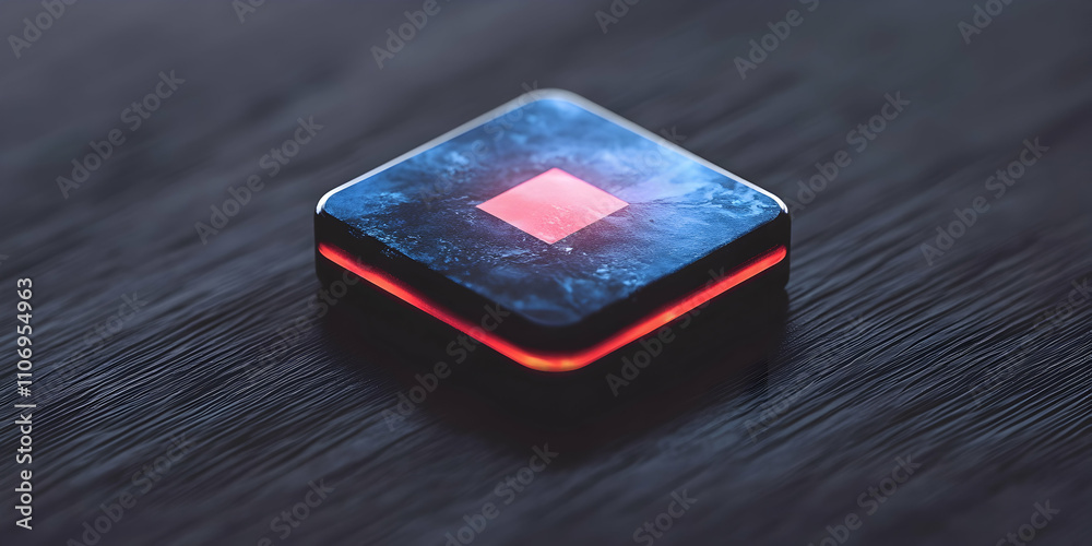 Abstract Digital Cube, Illuminated Glowing Design on Dark Surface Abstract Digital Cube, Illuminated Glowing Design on Dark Surface