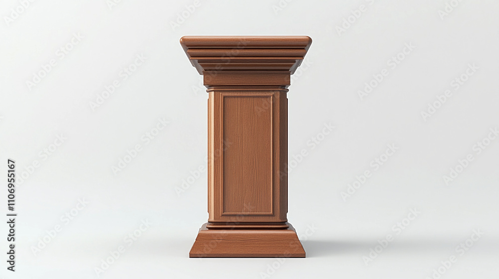 A simple light wood panel podium with shadow against white background A simple light wood panel podium with shadow against white background