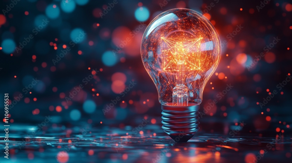 Digital Light Bulb Symbolizing Innovation and Ideas with Glowing Bokeh Lights Digital Light Bulb Symbolizing Innovation and Ideas with Glowing Bokeh Lights