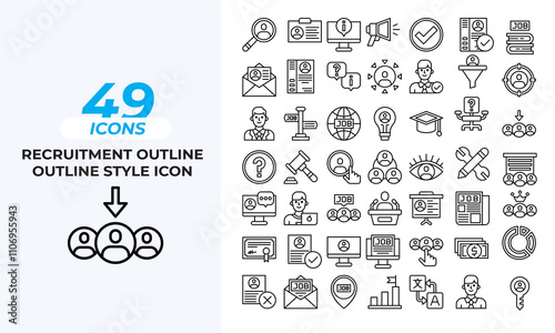 Recruitment Outline style icon Set Layout Vector Template. Vector illustration in line style of icons
