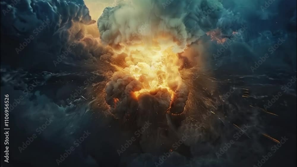 Extensive nuclear explosion in outdoor, mushroom cloud of nuclear weapons Extensive nuclear explosion in outdoor, mushroom cloud of nuclear weapons