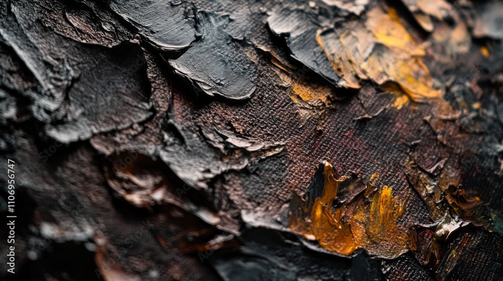 Close-up of textured surface displays a rich interplay of dark and golden hues. This image captures the beauty of natural elements in abstract art. Generative AI. Close-up of textured surface displays a rich interplay of dark and golden hues. This image captures the beauty of natural elements in abstract art. Generative AI.