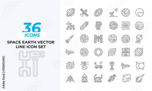 space earth vector line icon Set Layout Vector Template. Vector illustration in line style of icons