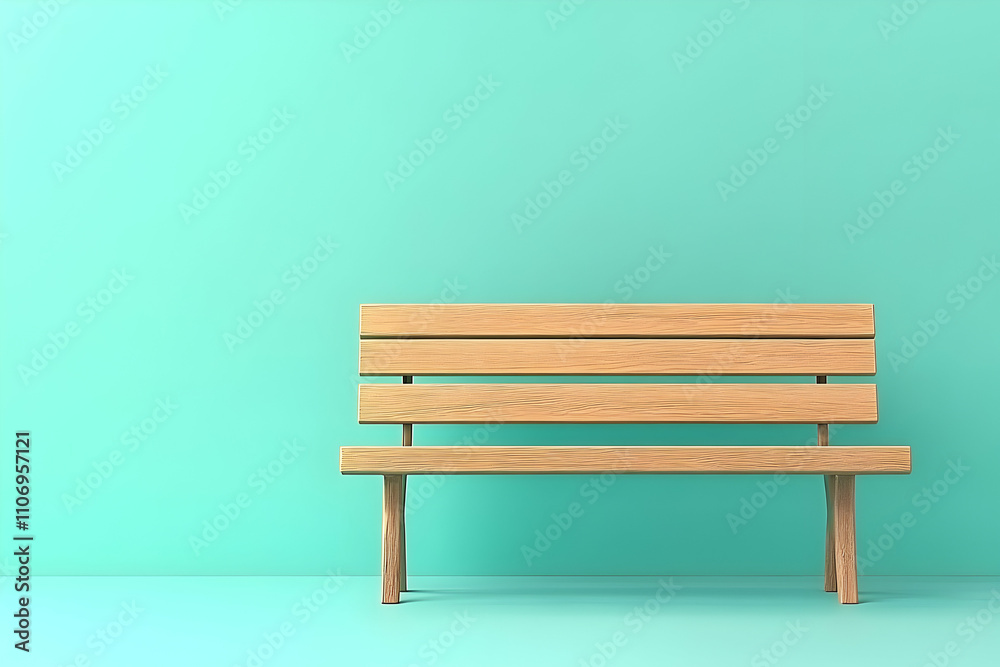 Wooden Bench Against a Teal Wall, A Minimalist Illustration of Simple Serenity and Peaceful Waiting Wooden Bench Against a Teal Wall, A Minimalist Illustration of Simple Serenity and Peaceful Waiting