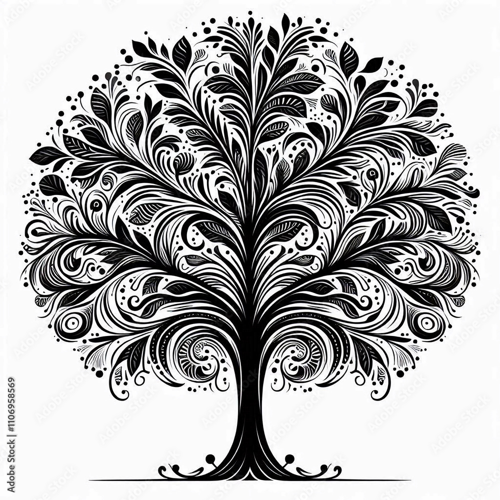 Obraz premium Elegant tree design in black with feather branches