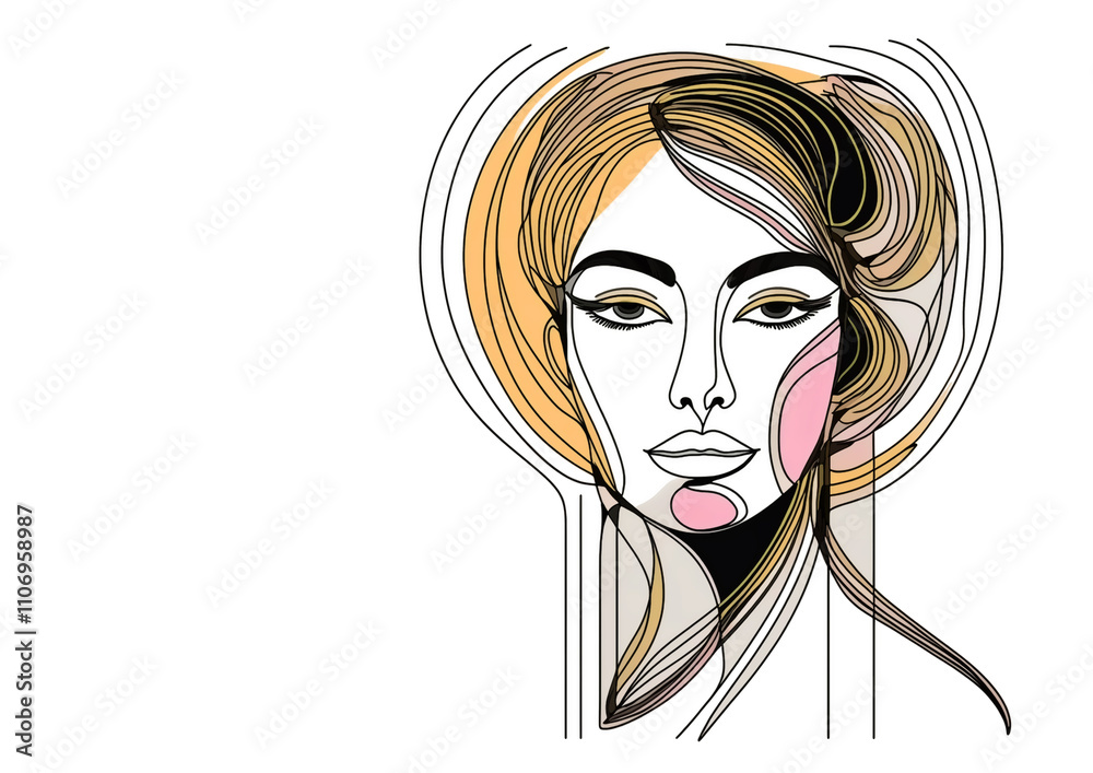 Beautiful girl face. Hand drawn illustration.