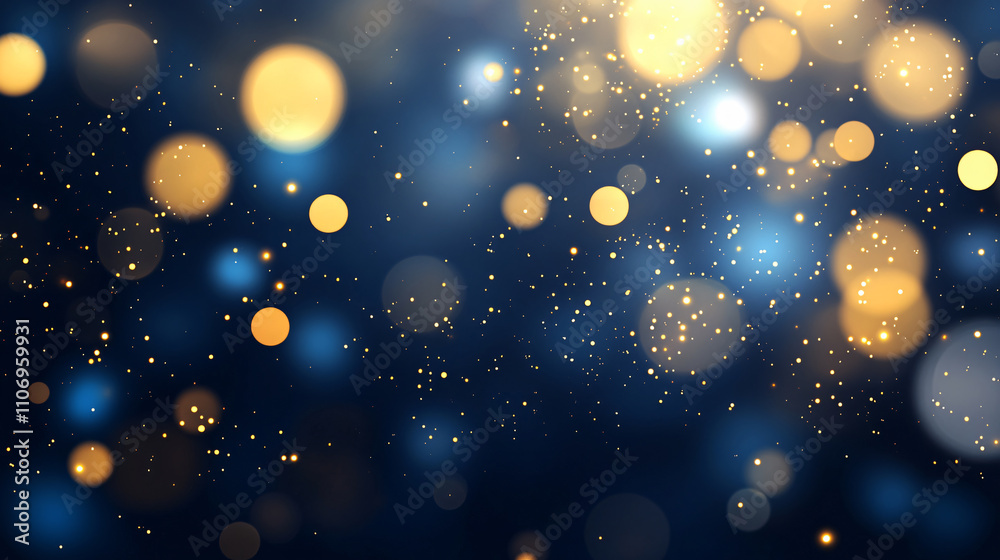 A close-up of a sparkling bokeh background with shimmering gold and blue lights, creating a festive and cheerful atmosphere for graphic resources. A close-up of a sparkling bokeh background with shimmering gold and blue lights, creating a festive and cheerful atmosphere for graphic resources.