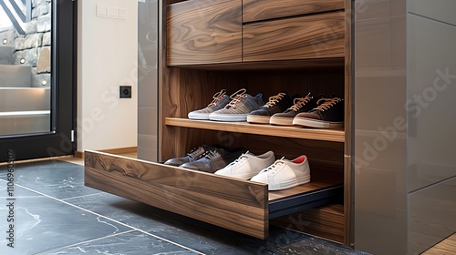 Hidden shoe storage compartment with a secret door for a clutter-free and stylish entryway