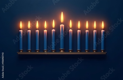 A row of eleven burning candles on a blue background