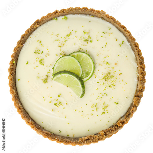Top view, A key lime pie with creamy filling and graham cracker crust., isolated on transparent background