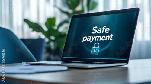 A secure online payment concept featuring a digital lock icon and a credit card, symbolizing safe and protected transactions over the internet.