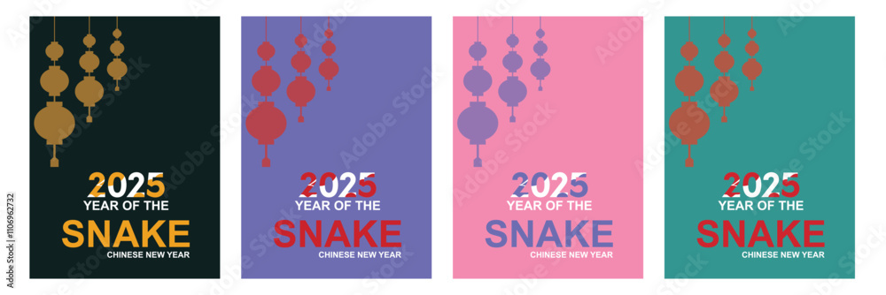 Set of 2025 Chinese new year, year of the snake banner, poster, background templates design with geometric flat modern snakes . vector illustration. EPS 10 Set of 2025 Chinese new year, year of the snake banner, poster, background templates design with geometric flat modern snakes . vector illustration. EPS 10