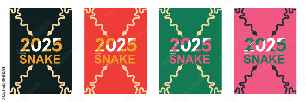 Fototapeta premium Set of 2025 Chinese new year, year of the snake banner, poster, background templates design with geometric flat modern snakes . vector illustration. EPS 10