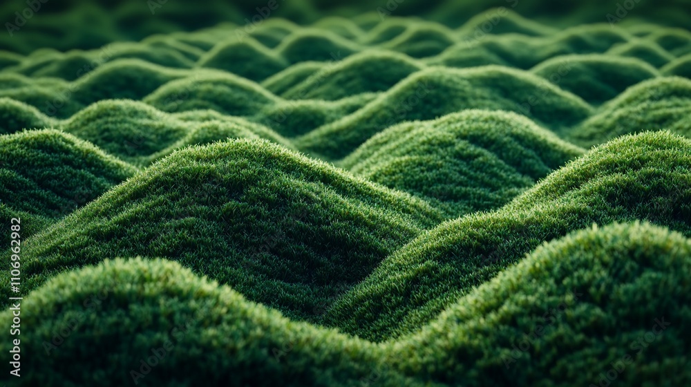 Lush green hills resembling waves create a serene, natural landscape. Lush green hills resembling waves create a serene, natural landscape.