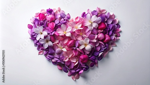 Heart of Purple and Pink Flower Petals on a White Background - Stunning Floral Close-up for Home Decor and Nature Lovers