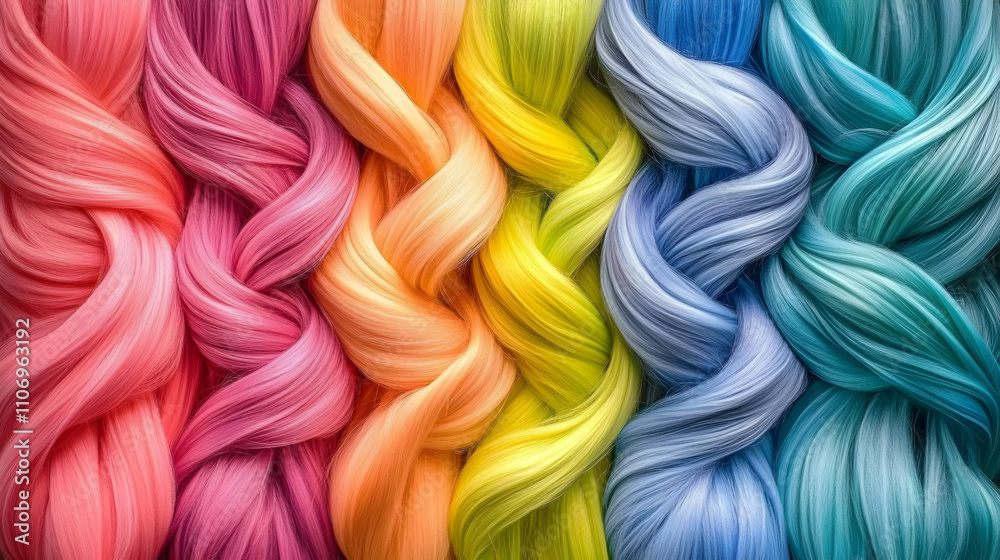 Vibrant Rainbow Braids, A Colorful Hair Texture Background Vibrant Rainbow Braids, A Colorful Hair Texture Background