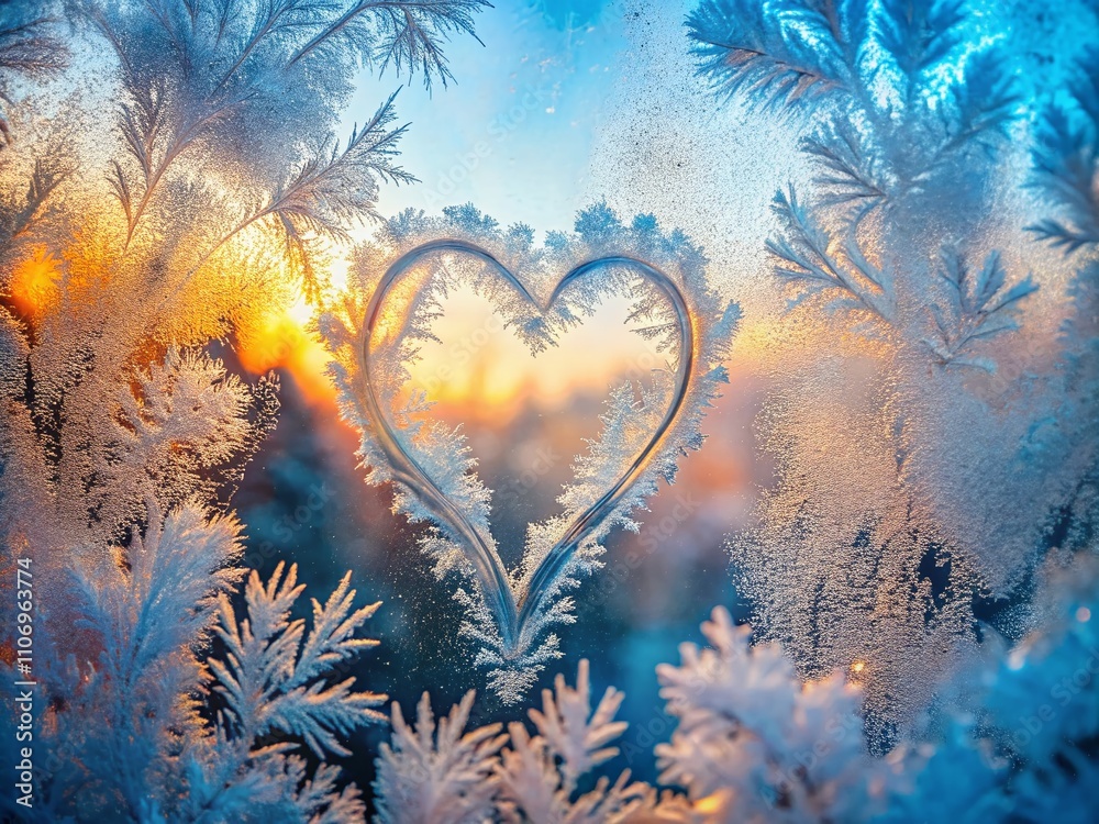 Obraz premium Heart Shape Painted on Frozen Glass Window for Valentine's Day Celebrating Friendship, Love, and Kindness in a Cozy Winter Atmosphere