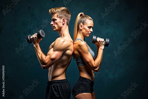 Young Athletic Couple Performing Dumbbell Workouts for Strength Training