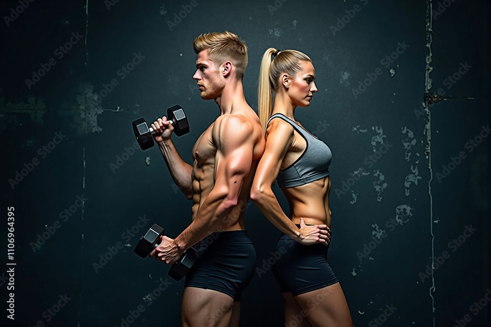 custom made wallpaper toronto digitalFit Couple Posing with Dumbbells Showcasing Strength and Motivation